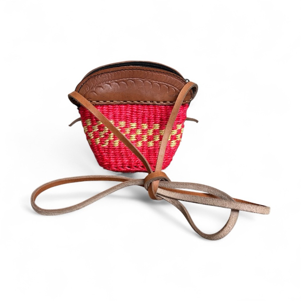 African Red Tan Weaved and Brown Leather Crossbody Bag